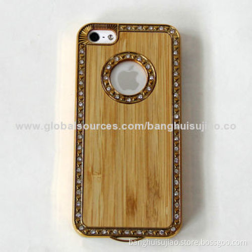 2014 Wooden Diamond Case for iPhone 5S, Wooden Sticker, Electro-plated